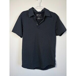 Bylt Polo Shirt Men’s Drop Cut Lux Short Sleeve Polka Dots Navy Blue Size M